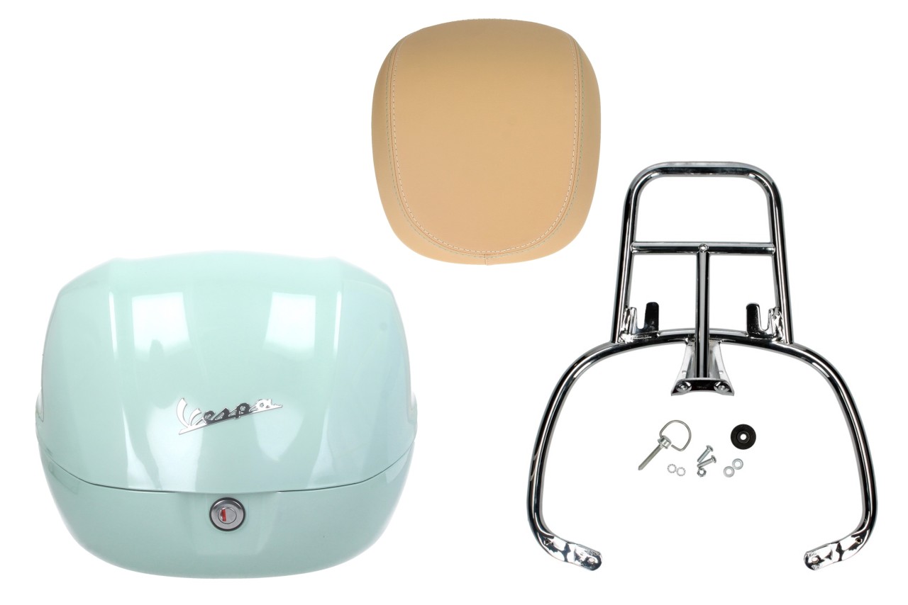 Topcase Kit 32L latte menta (350/A), rugkussen beige, bagagerek chroom voor Primavera