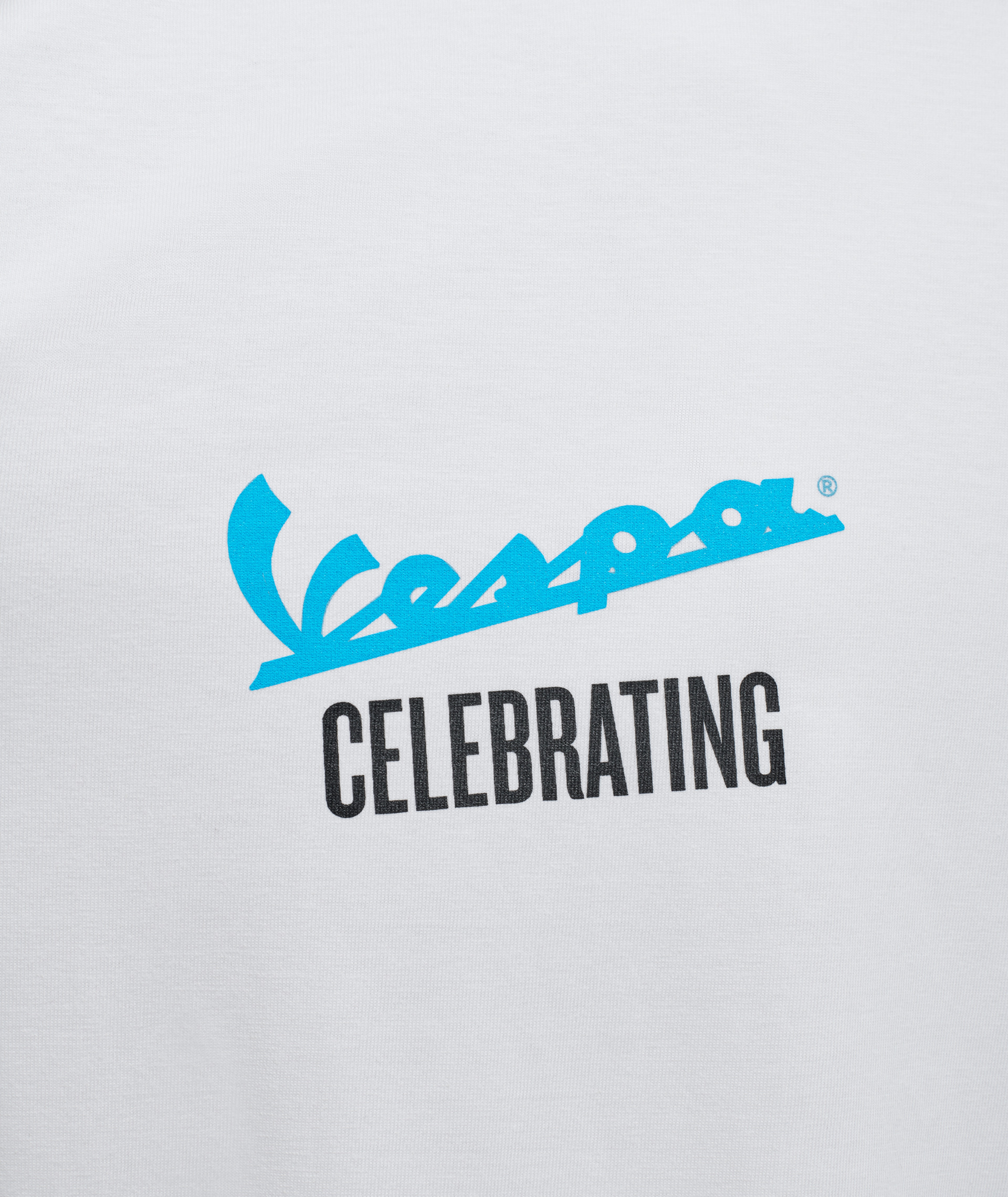 Vespa T-shirt "140 jaar Piaggio" wit blauw
