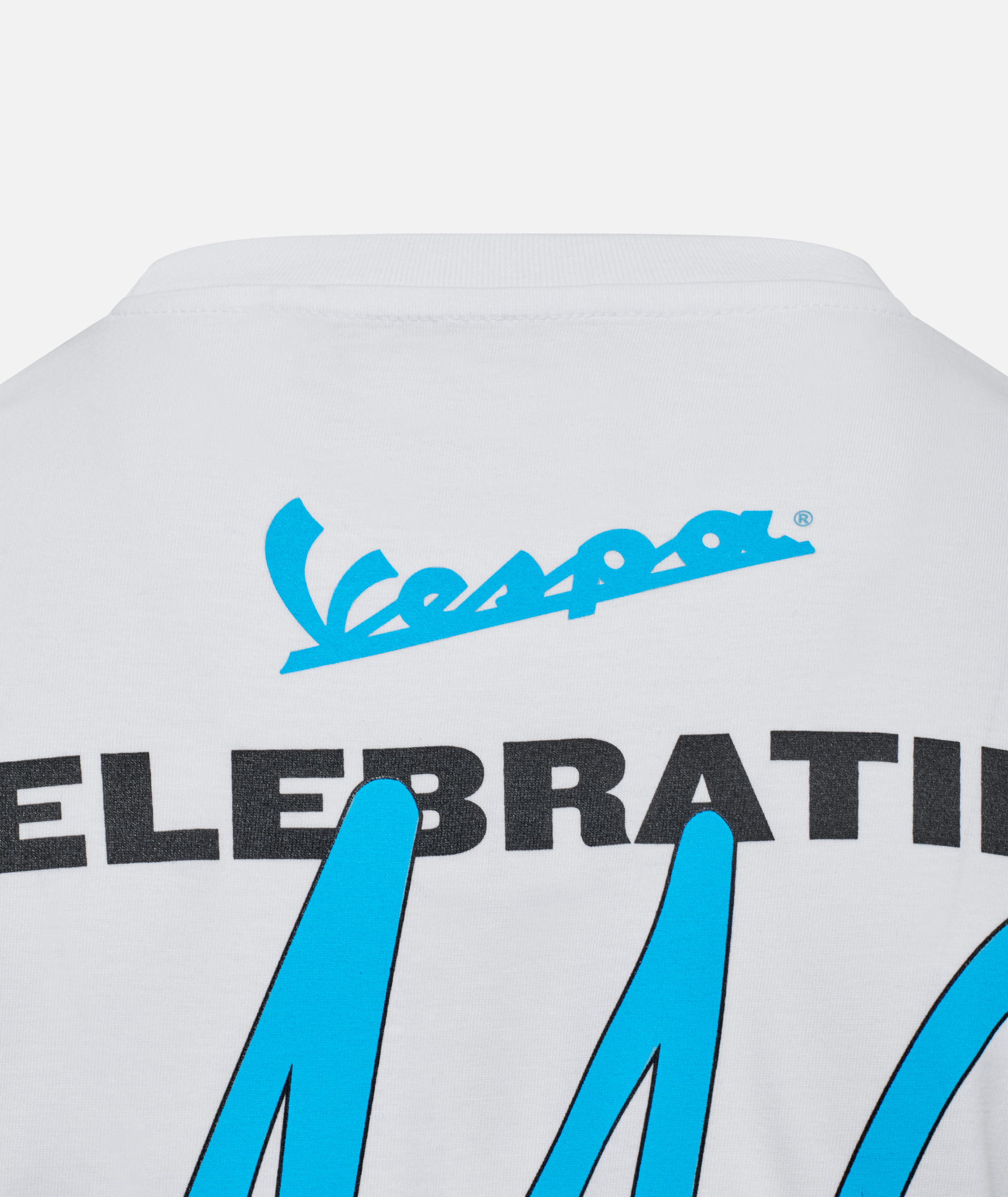 Vespa T-shirt "140 jaar Piaggio" wit blauw