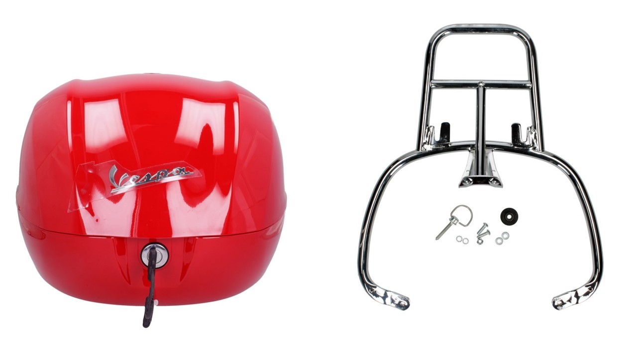 Topkofferset 32L rode draak (894), bagagerek chroom voor Vespa Sprint / Primavera