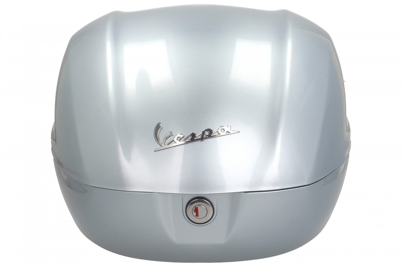 Topcase Kit 32L metallic grijs lucido, rugkussen donkerbruin, bagagerek chroom voor Primavera