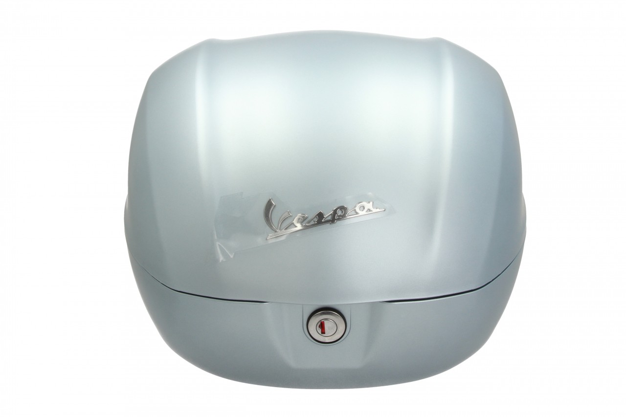 Topcase Kit 32L grijsblauw mat (G02), rugkussen zwart, bagagerek chroom voor Primavera