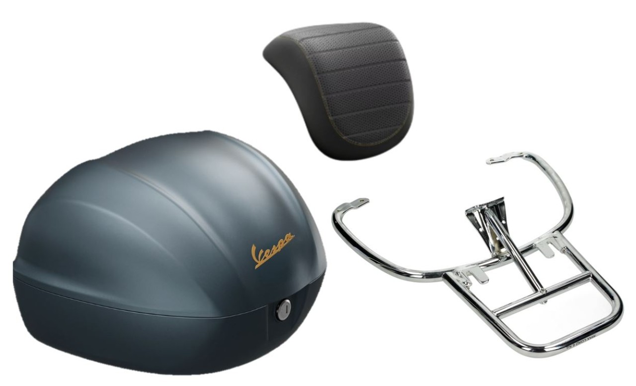 Topkofferset 32L Blauw Officina 8 (D31), rugkussen zwart voor Vespa Sprint / Primavera