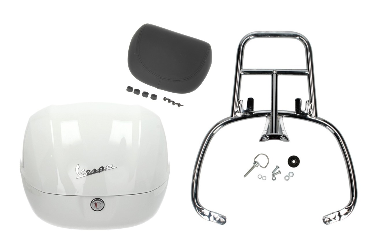 Topcase Kit 32L wit (B04), rugkussen zwart, bagagerek chroom voor Primavera