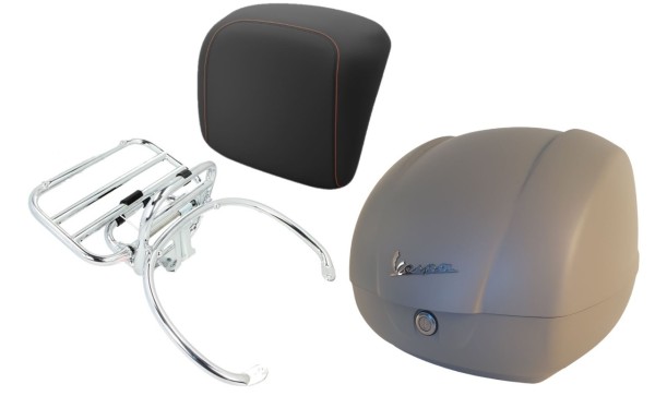 Topkofferset 36L beige mat (Q03), bagagerek chroom voor Vespa GTS 125/300/310