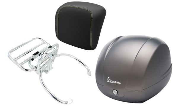 Topkofferset 36L kwartsgrijs (G22), bagagerek chroom voor Vespa GTS 125/300/310