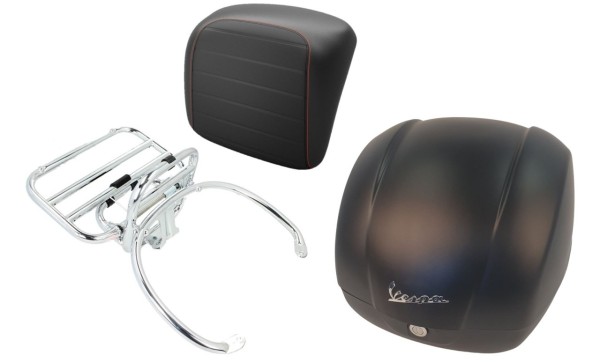 Topkofferset 36L zwart mat (99/C), bagagerek chroom voor Vespa GTS 125/300/310