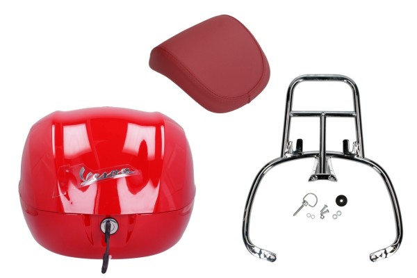 Topkofferset 32L draak rood (894), rugkussen rood voor Vespa Sprint / Primavera