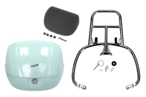 Topcase Kit 32L latte menta (350/A), rugkussen zwart, bagagerek chroom voor Primavera
