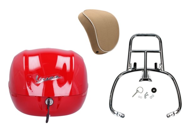 Topkofferset 32L rode draak (894), bruin rugkussen voor Vespa Sprint / Primavera
