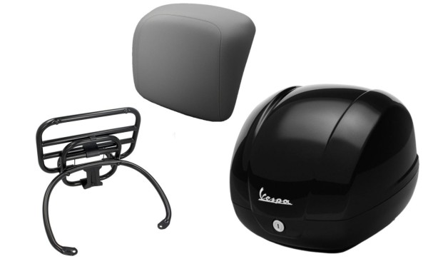 Topkofferset 36L nero cosmo (98/A), bagagerek zwart, rugkussen grijs voor GTS 125/300/310