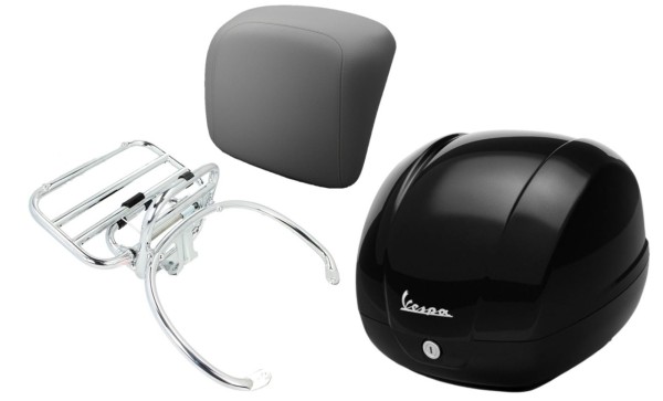 Topkofferset 36L nero cosmo (98/A), bagagerek chroom, rugkussen grijs voor GTS 125/300/310