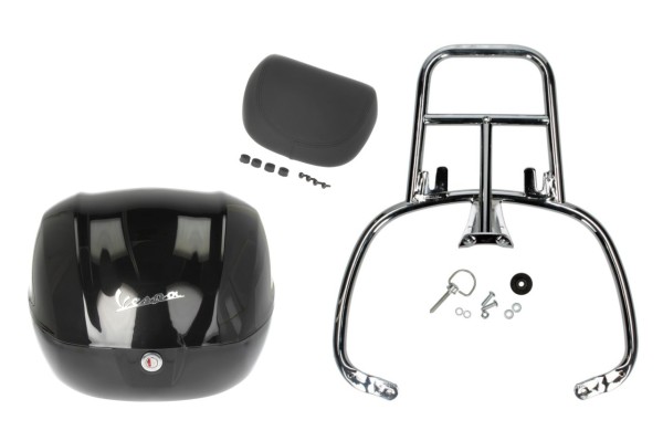 Topcase Kit 32L nero cosmo (98/A), rugkussen zwart voor Vespa Primavera